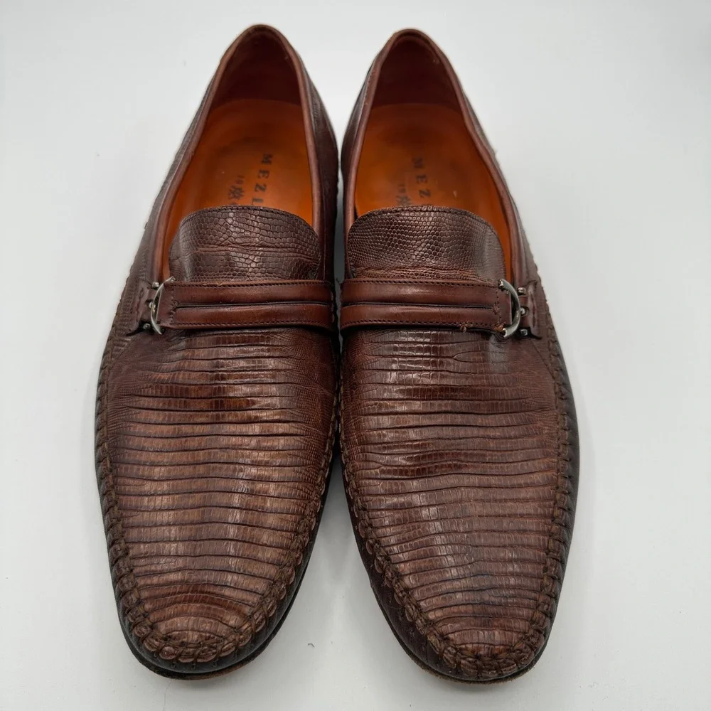 Mezlan Genuine Lizard Skin Loafers Men 10.5 Brown Dress Shoes Luxury Spain Made